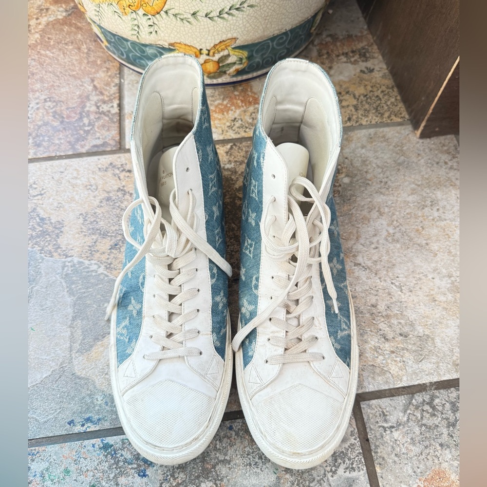Men’s Louis Vuitton Monogram Denim/white leather High Top Size 10